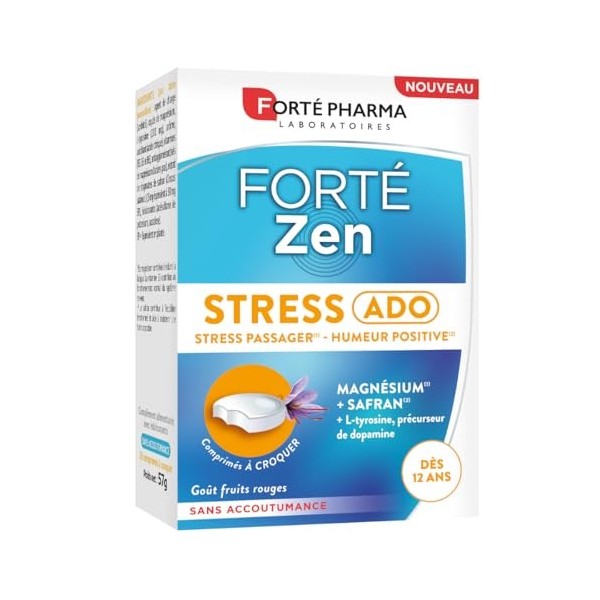 Forté Pharma - FortéZen Stress Ado, dès 12 ans - Stress passager, Humeur positive, Equilibre emotionnel - Magnesium, Vitamine...