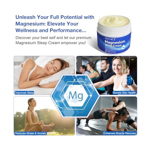Crème de Magnésium pour Sommeil, Crème de Magnésium Calme pour Les Crampes Dans Les Jambes, avec Chlorure de magnésium, Huile