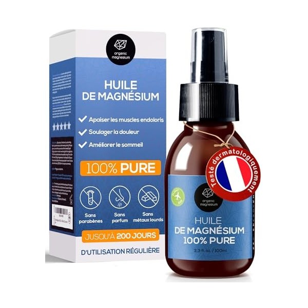 Huile de magnésium ultra pure en spray 100 ml – Huile de Zechstein pure 100% naturelle de Organic Magnesium | Parfait pour le...