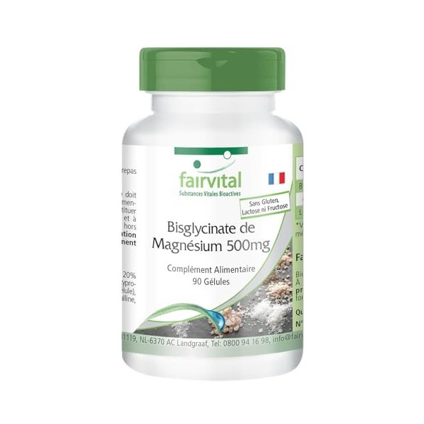 Fairvital | Magnésium bisglycinate 500mg - avec 200mg de magnésium par dose journalière - 90 gélules - qualité contrôlée et h