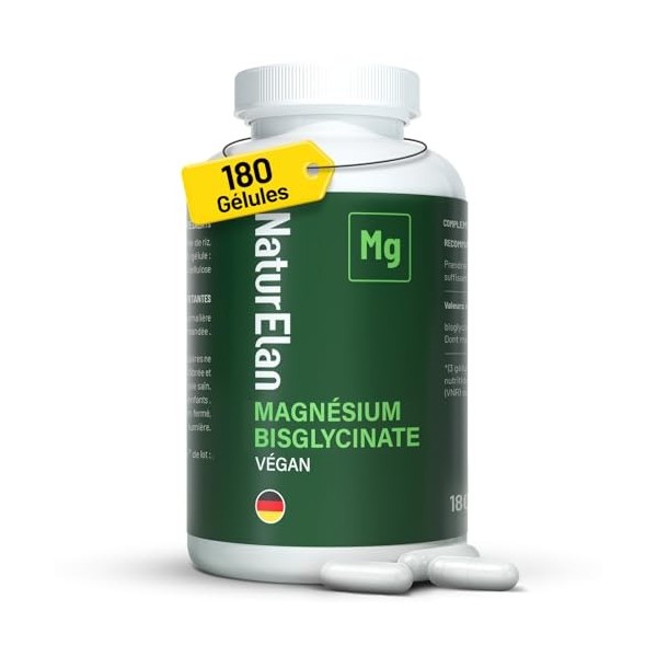 Magnésium Bisglycinate 300mg - 180 Gélules Vegan, Soulager le stress et la fatigue, Absorption Supérieure au Magnésium Marin,