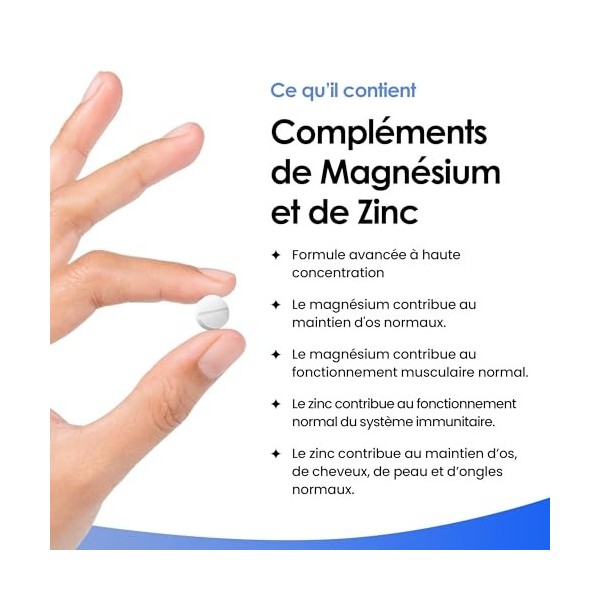 120 Comprimés Magnésium 516 mg, Compléments de Magnésium avec Zinc, Soutient la Fonction Normale des Muscles et des Os, Comba