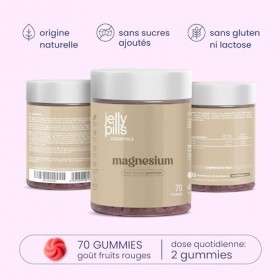 Jelly Pills Gummies Magnésium 180 mg + Vitamine B6 – 70 Gummies Véganes – Sans Sucres Ajoutés – Goût Fruits Rouges – Réductio
