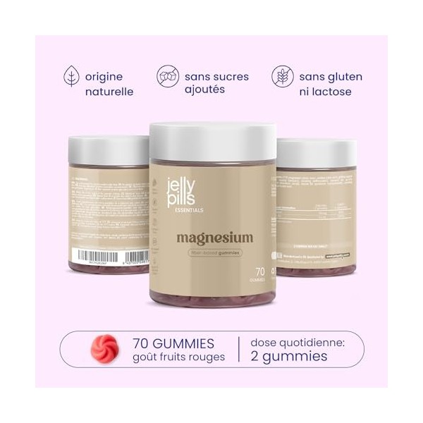 Jelly Pills Gummies Magnésium 180 mg + Vitamine B6 – 70 Gummies Véganes – Sans Sucres Ajoutés – Goût Fruits Rouges – Réductio