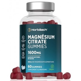 Magnésium Gummies Adulte | Magnesium Citrate | Alternative to Iron Tablets | 60 Vegan Gummies | by Horbaach