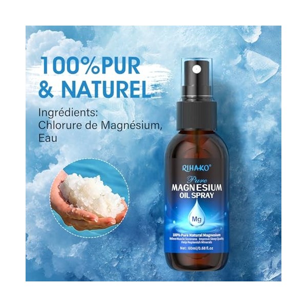 Spray Dhuile de Magnésium pur, Huile Mg100% Biologique pour les Pieds, Efficace pour Soulager Muscles, Spray Topique Naturel