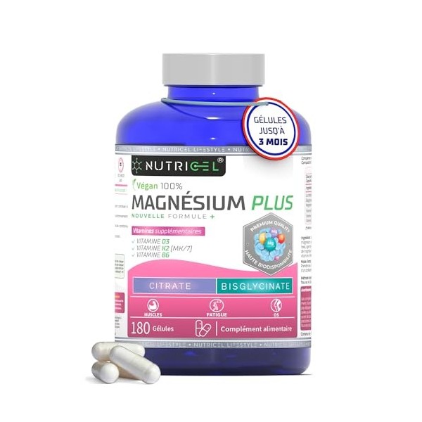 Magnésium Bisglycinate + Citrate - 2177mg - Vitamine B6, D3 et K2 | Fatigue | Magnesium Bisglycinate et Magnesium citrate | j