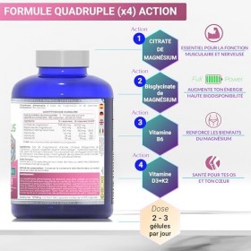 Magnésium Bisglycinate + Citrate - 2177mg - Vitamine B6, D3 et K2 | Fatigue | Magnesium Bisglycinate et Magnesium citrate | j