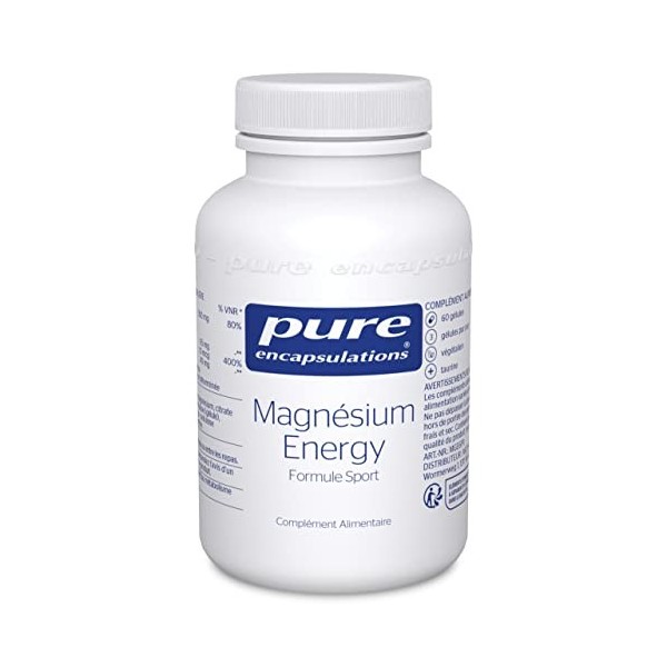 Pure Encapsulations - Magnésium Energy - Formule Sport – Magnésium Bisglycinate et Citrate avec Taurine et Vitamine B12 - Fat...