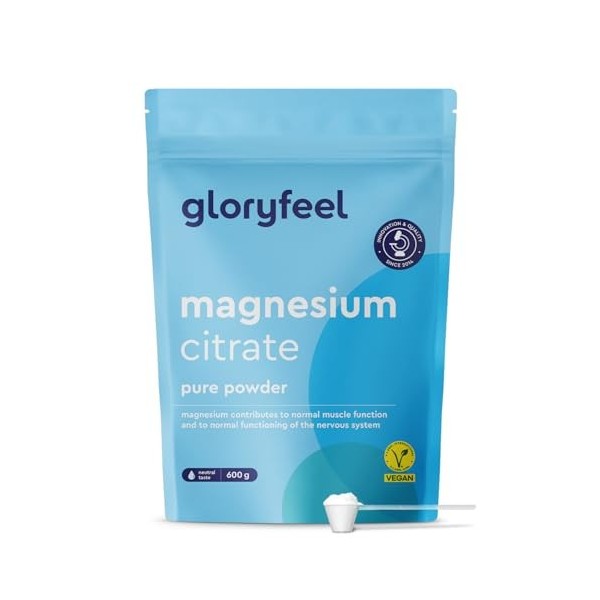 Magnesium Pur, 600g de Poudre 6 Mois de Réserve , Citrate de Magnésium Fortement Biodisponible, Pour Augmenter LÉnergie & F