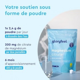 Magnesium Pur, 600g de Poudre 6 Mois de Réserve , Citrate de Magnésium Fortement Biodisponible, Pour Augmenter LÉnergie & F