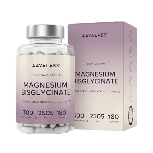 Magnesium Bisglycinate 2505mg | Magnesium Glycinate Chelaté Hautement Biodisponible 300mg Élémentaire - Bisglycinate de Magné