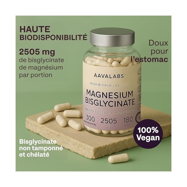 Magnesium Bisglycinate 2505mg | Magnesium Glycinate Chelaté Hautement Biodisponible 300mg Élémentaire - Bisglycinate de Magné