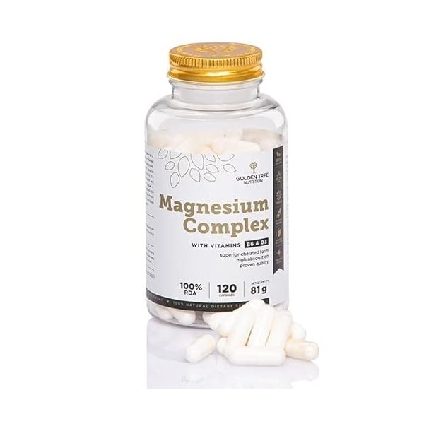 Golden Tree Magnesium Complex – Magnésium Complexe Triple avec Citrate, Bisglycinate et Malate de Magnésium – Haute Teneur 40