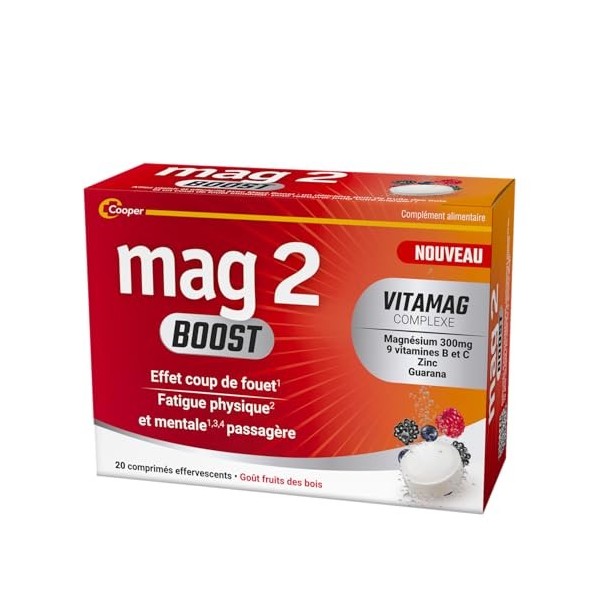 MAG 2 - BOOST – Magnésium, vitamines B et C, zinc et extrait de guarana - Coup de fouet pour les fatigues physiques et mental...