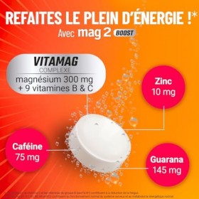 MAG 2 - BOOST – Magnésium, vitamines B et C, zinc et extrait de guarana - Coup de fouet pour les fatigues physiques et mental...