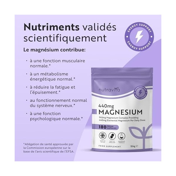 Nutravita Complexe de magnésium 945 mg – 180 gélules végétales de citrate – Haute absorption, compléments de magnésium de qua