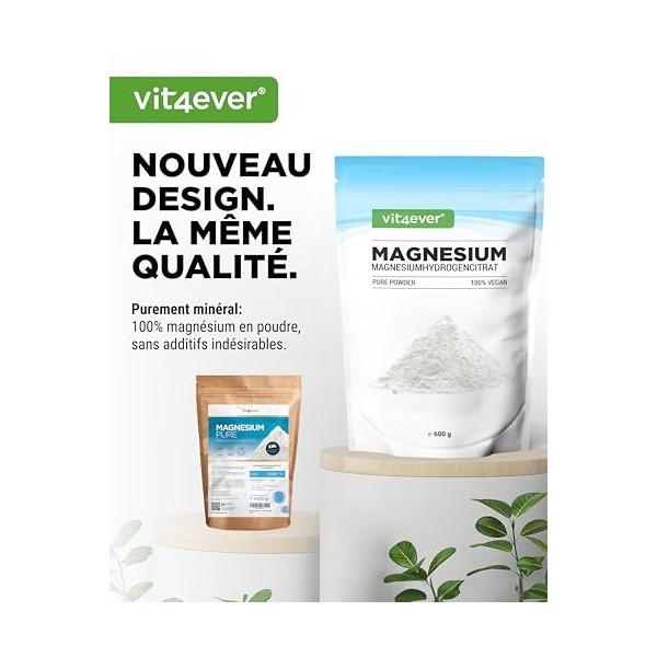 Magnésium Pure - 600 g de poudre 4,3 mois de réserve - Testé en laboratoire teneur en substances actives & pureté - Poudr Mag...