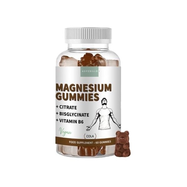 Gommes Magnésium Bisglycinate 600mg + Citrate de Magnésium 1560mg + Vitamine B6 - Haute Concentration, Absorption Maximale et