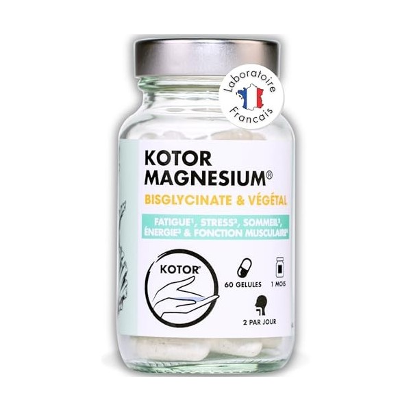 MAGNESIUM BISGLYCINATE | 100% Naturel | Fatigue, Stress, Sommeil, Sport | + Laitue de Mer + Vitamine B6 + Taurine | 60 Gélule