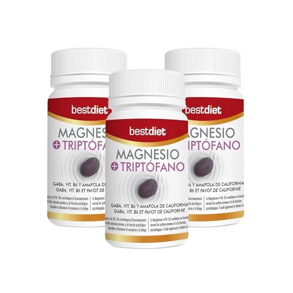 BestDiet - Magnesium + Tryptophane - complément alimentaire : maintient un état optimal du système nerveux central : essentie