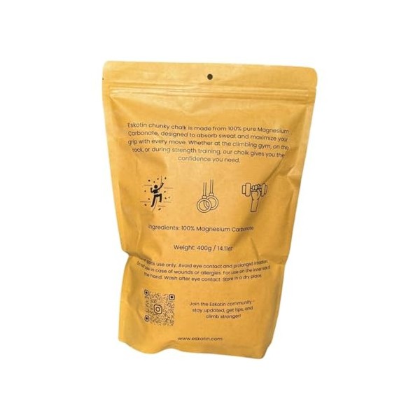 Eskotin Magnésium descalade 400 g – Chunky Chalk 100 % carbonate de magnésium pur – sans additifs – Adhérence maximale pour 