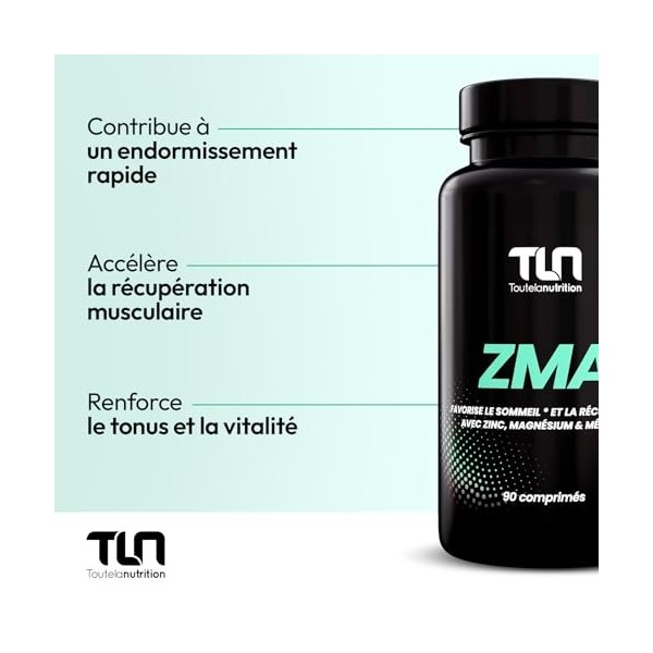 ZMA | Zinc + Magnésium + Mélatonine | Dosage Optimal | Améliore la Qualité du Sommeil et de la Récupération Musculaire | Boos