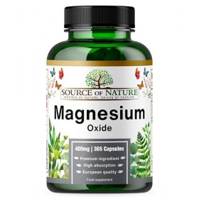 Oxyde de Magnésium 665 mg | 400 mg de Magnésium Élémentaire | 365 Gélules Véganes | Haute Dose | Réserve d’un An | Source of 