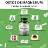 Oxyde de Magnésium 665 mg | 400 mg de Magnésium Élémentaire | 365 Gélules Véganes | Haute Dose | Réserve d’un An | Source of 