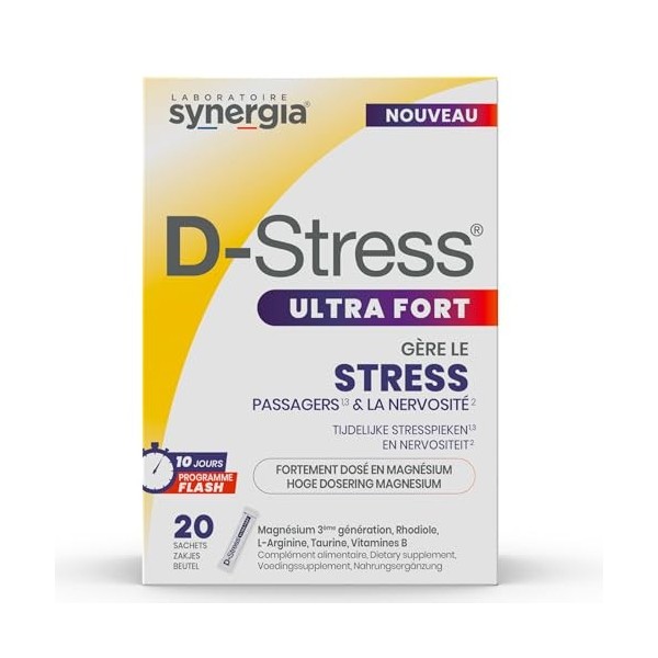 D-Stress ULTRA FORT Boîte de 20 sachets | Gère les pics de stress passagers | Aide contre la nervosité | Laboratoire Synergia...
