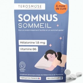 Somnus Mélatonine 1,8 mg – Complément naturel sommeil – Magnésium marin & Vitamine B6 – Aide à l’endormissement & relaxation 