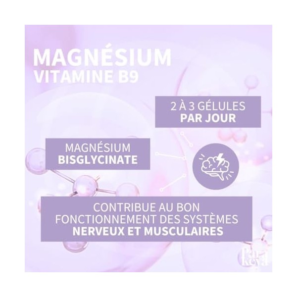 Parakeya - Magnésium bisglycinate & vitamine B6-180 Gélules - Equilibre Nerveux et Musculaire, Réduction Fatigue - Complément...