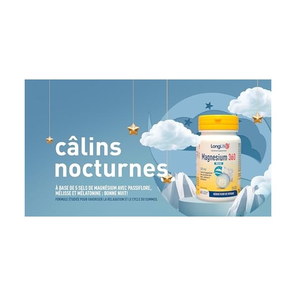 LongLife® Magnesium 360 Relax | Cycle du sommeil et relaxation | 5 sels de magnésium à haute biodisponibilité | Mélatonine et