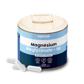 Magnésium Bisglycinate 1375 mg + vitamine B6 • 60 gélules végétales • Pot pour 30jrs • Réduction du stress et de la fatigue •