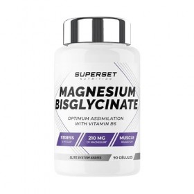 Superset Nutrition - Magnesium Bisglycinate 90 Caps - Complex Magnésium, Glycine & Vit B6 - Sans additif, digestion facilit