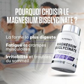 Superset Nutrition - Magnesium Bisglycinate 90 Caps - Complex Magnésium, Glycine & Vit B6 - Sans additif, digestion facilit