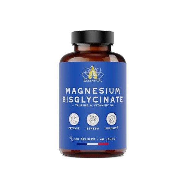 Magnésium Bisglycinate + Vitamine B6 - Sommeil, Stress, Fatigue - Haute Absorption – Contribue à Réduire la Fatigue – Système