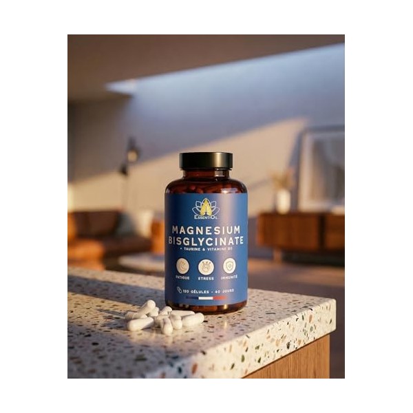 Magnésium Bisglycinate + Vitamine B6 - Sommeil, Stress, Fatigue - Haute Absorption – Contribue à Réduire la Fatigue – Système