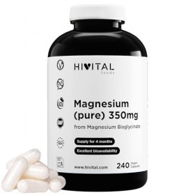 Magnésium Pur 350 mg provenant du Bisglycinate de Magnésium. 240 gélules végétaliennes pour 4 mois de traitement. Fabriqué en