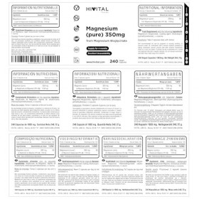 Magnésium Pur 350 mg provenant du Bisglycinate de Magnésium. 240 gélules végétaliennes pour 4 mois de traitement. Fabriqué en