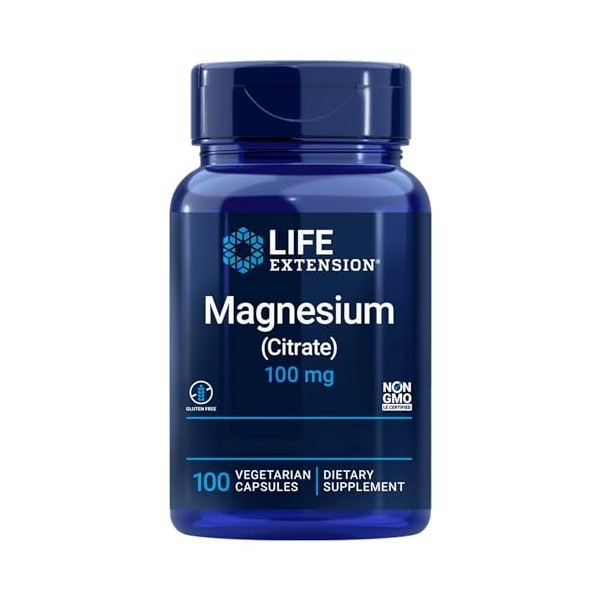 Life Extension, Magnesium Citrate, 100mg, 100 Capsules végétaliennes, Sans Gluten, Végétarien, Sans Soja, Sans OGM