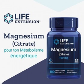 Life Extension, Magnesium Citrate, 100mg, 100 Capsules végétaliennes, Sans Gluten, Végétarien, Sans Soja, Sans OGM