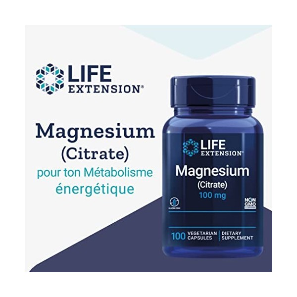 Life Extension, Magnesium Citrate, 100mg, 100 Capsules végétaliennes, Sans Gluten, Végétarien, Sans Soja, Sans OGM