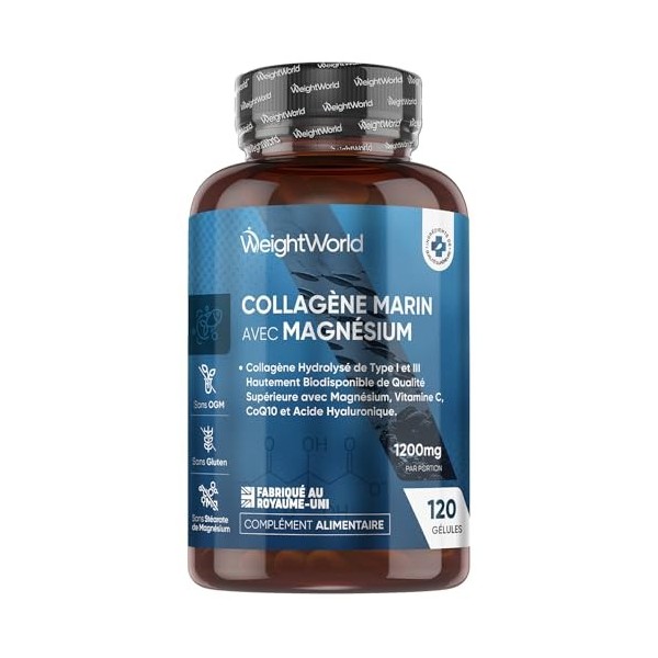 Collagène Hydrolysé Type 1 & 3 Complexe avec Vitamine C, Magnésium, Zinc, Acide Hyaluronique, CoQ10, Extrait de Bambou, Pepti