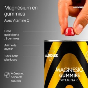 Citrate de Magnésium Gummies 1340mg + Vitamine C 45mg par dose journalière - 120 Gummies - Magnésium pur 225 mg - Goût myrtil