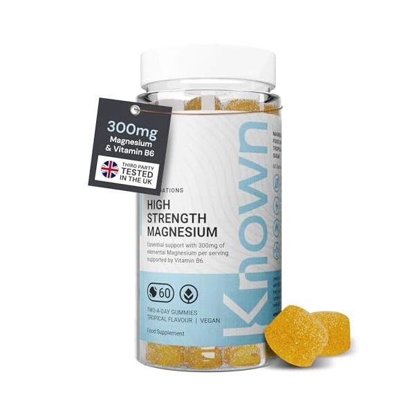 Known 300mg Magnésium Gummies – 2914mg Citrate de Magnésium – Alternative Glycinate Biodisponible – Saveur Tropicale – Complé