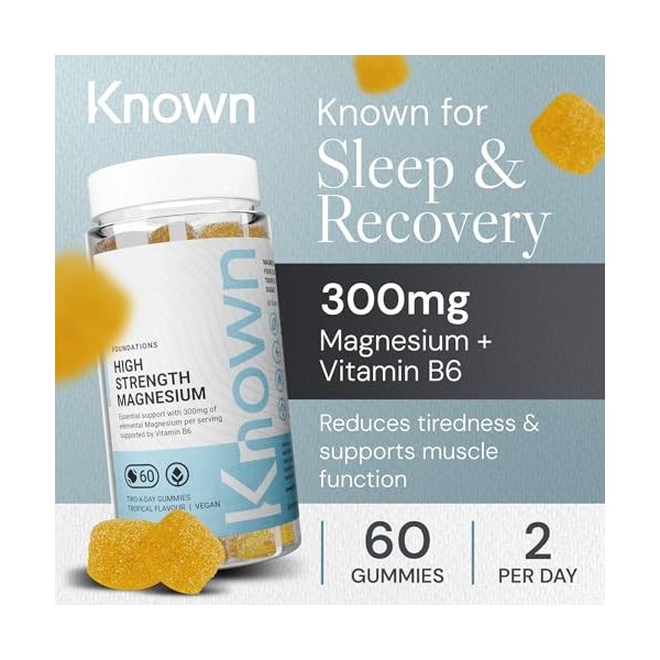 Known 300mg Magnésium Gummies – 2914mg Citrate de Magnésium – Alternative Glycinate Biodisponible – Saveur Tropicale – Complé