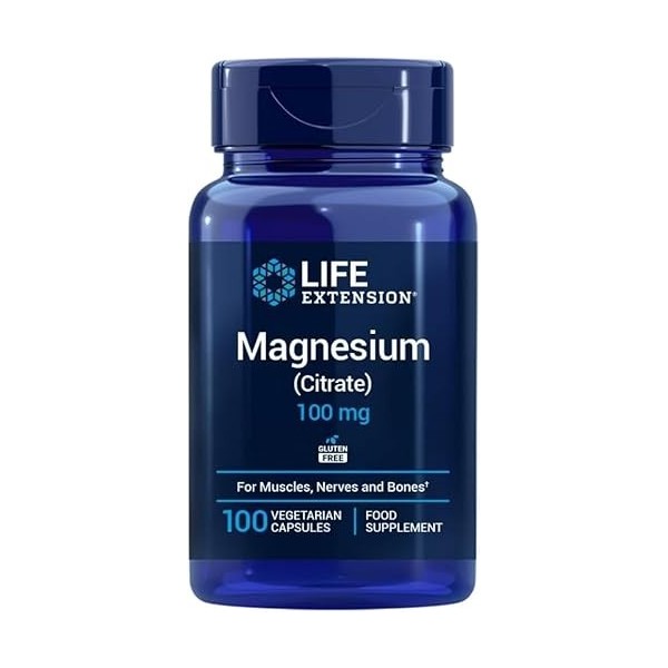 Life Extension - Magnésium Citrate 100 Gélules, Magnésium Biodisponible pour la Fonction Musculaire et Nerveuse, lÉnergie,