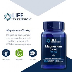 Life Extension - Magnésium Citrate 100 Gélules, Magnésium Biodisponible pour la Fonction Musculaire et Nerveuse, lÉnergie,