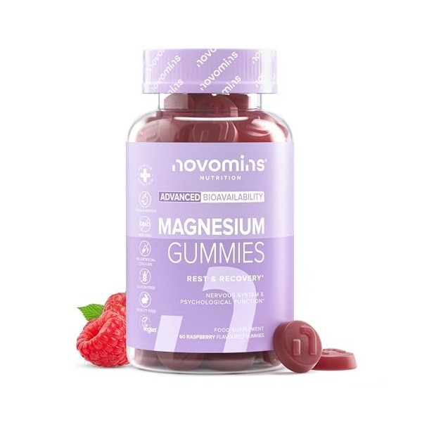 Gommes Magnésium – 1636 mg Citrate de Magnésium 180 mg Élémentaire – Système Nerveux, Muscles, Fatigue – Vegan, Sans Gluten